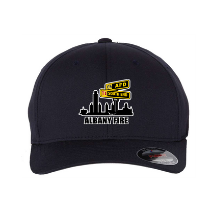 Flexfit 6277 Baseball Hat-White South End City Scape with Badge