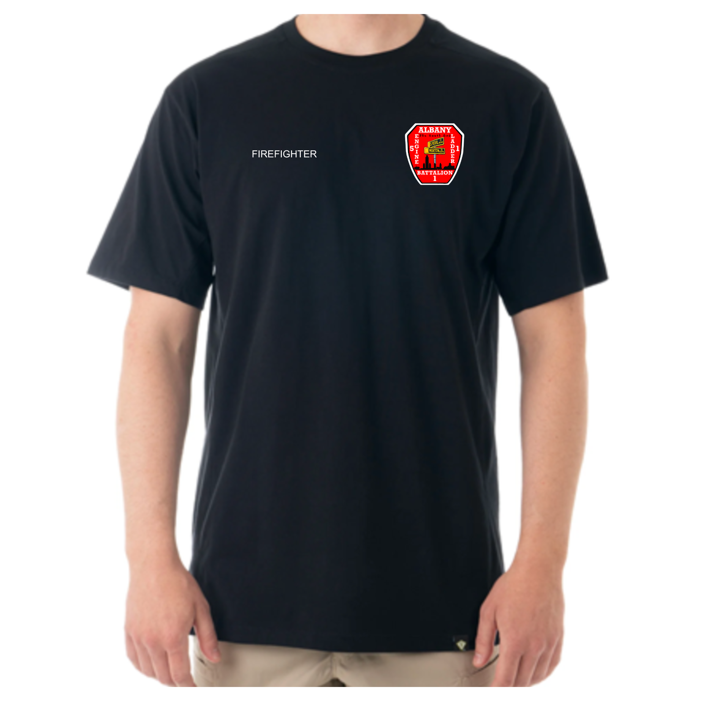 Men's Tactix Cotton Short Sleeve T-Shirt-Firefighter City Scape