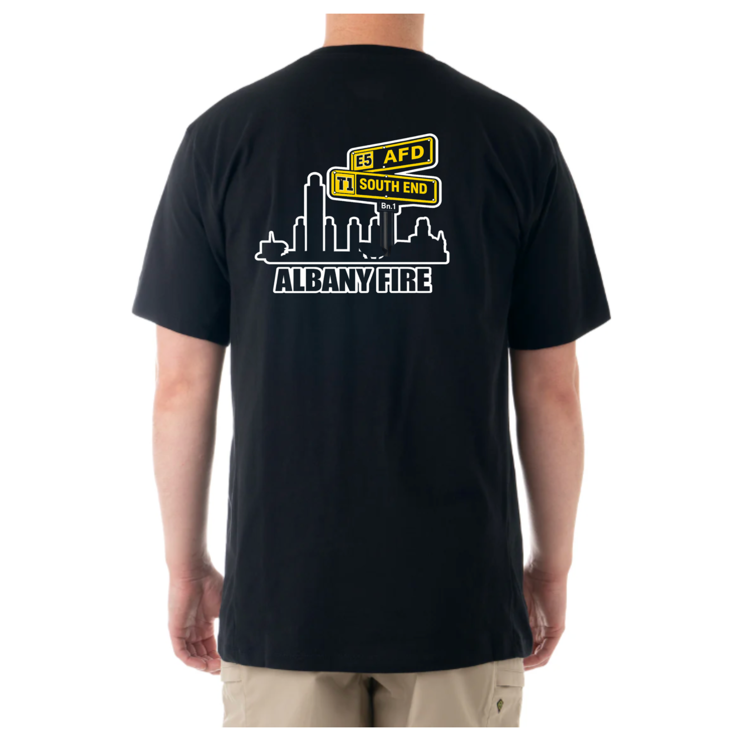 Men's Tactix Cotton Short Sleeve T-Shirt-Firefighter City Scape