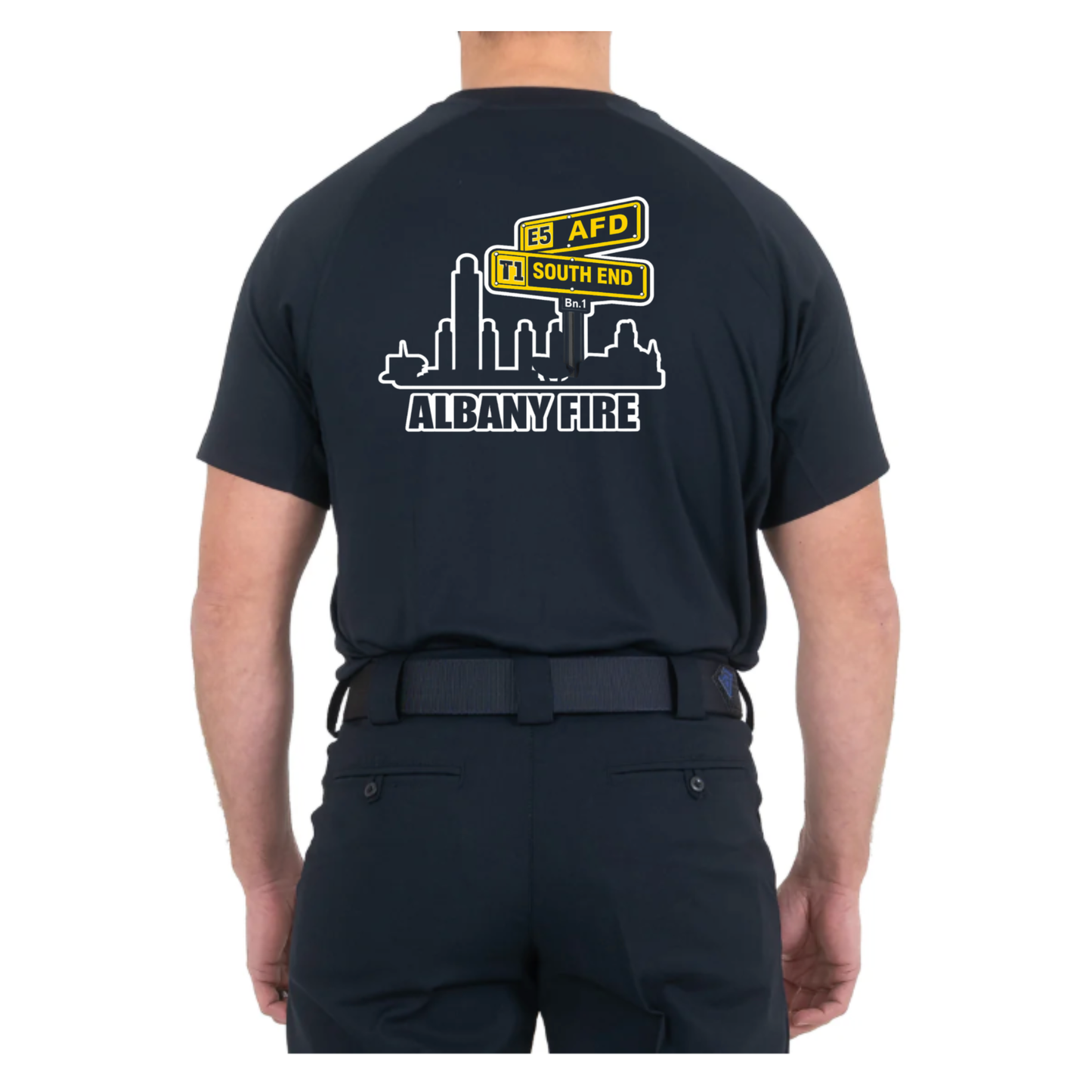 Men's Performance Short Sleeve T-shirt-Firefighter South End City Scape