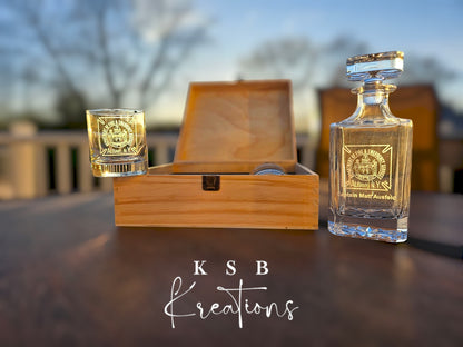Whiskey Decanter Set with Custom Engraved Wood Box