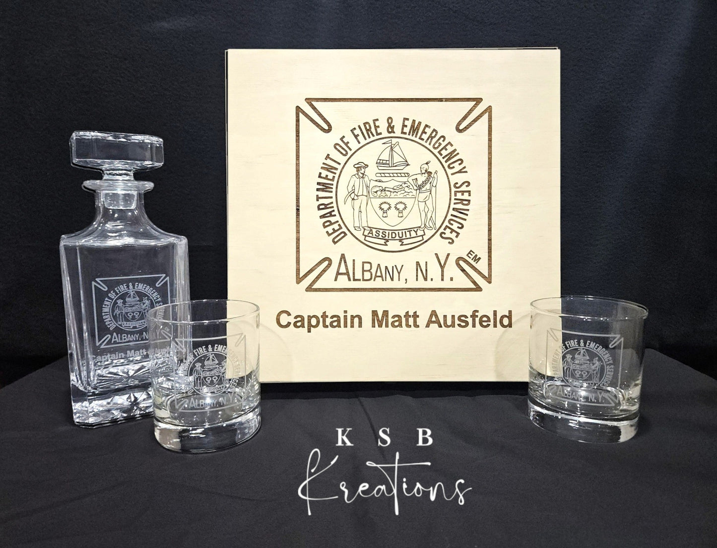 Whiskey Decanter Set with Custom Engraved Wood Box