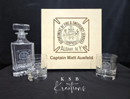 Whiskey Decanter Set with Custom Engraved Wood Box