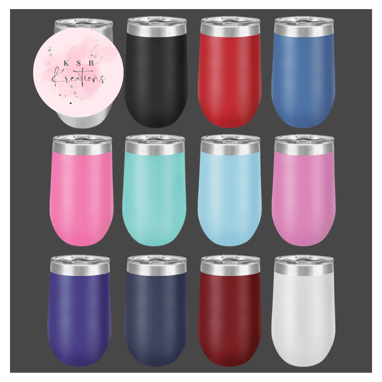 16oz Powder Coated Stemless Wine Glass